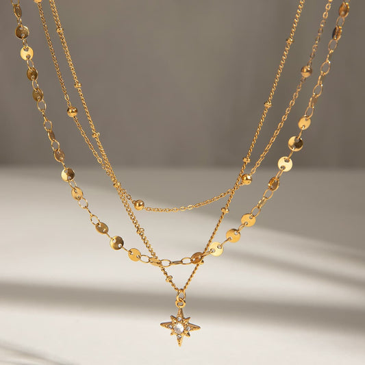 Nova Glow – Delicate Triple Chain with North Star Charm